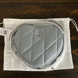 🩶COACH🩶 Silver/Grey Blue Heart Crossbody With Quilting, NEW